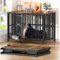 Easycom 41 Dog Crate Furniture Foldable, No Assembly Decorative Dog Kennel Indoor, Dog Crates for Large Dogs, Wooden Dog Cage with Adjustable Bowls and Name Tag, End Table, Rustic Brown