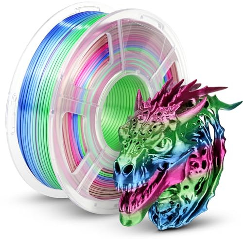 TECBEARS Silk PLA Rainbow Filament 1.75mm, Silky Multicolored 3D Drucker Filament PLA, Shiny Hochglanz Farbverlauf wechselnd 1KG Spule (2.2 LBS) für 3D Drucker, Süßigkeiten-Regenbogen 06