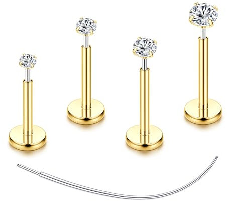 Chriscoco 4-8 Pcs G23 Titan Helix Piercings Nasenpiercing Lippenpiercing Ohrpiercing Tragus Conch Labret Medusa Piercing Gold Silber Knorpel Piercing Ohr Studs 16G/18G/20G, D
