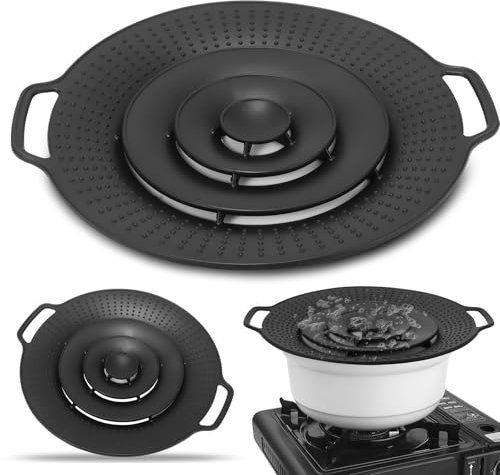 BTBHIHO Pack of 2 Silicone Splash Guards, Black Boil Over Protection, Cooking Protection, Splash Guard Pans, Pot Lid with Double Ear Splash Guard, for Pots and Pans, Microwave Lid, Splash Guard