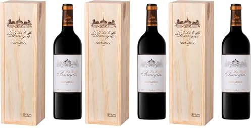 Coffret Cadeau Caisse Bois - La Griffe de Barreyres - AOP Haut Médoc - Vin Rouge - 75cl (Lot de 3)