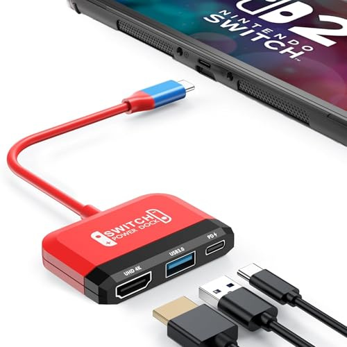RREAKA Switch2 TV Dock for Nintendo Switch 1&2, 3 in 1 Switch TV Adapter with 4K HDMI, USB 3.0 Port, Type C 100W Charging, Portable Switch Docking Station Travel, for Samsung Dex, MacBook
