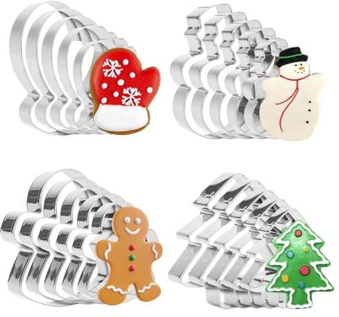 PaiTaiChan 20Pcs Christmas Cookie Cutter Set Gingerbread Man Cutter Christmas Tree Biscuit Cookies Cutters Xmas Metal Cutters for Baking Pastry Sandwich Pancake Festive