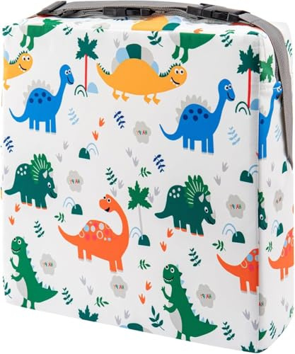 BREEZENEST Toddler Booster Seat for Dining Chair, Kids Booster Seat with Adjustable Straps, Portable Washable Cloth Cushion, Demountable Infant Seat Pad (White Dinosaur)