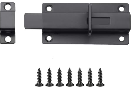 Mooche Sliding Door Lock Bathroom Gate Bolt, Small Slide Bolt Latches Black
