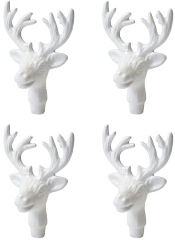 MACOSA PO530802 4er Set Kerzenstecker Hirschkopf Weiß Metall 6 cm Kerzenzubehör Kerzen Verzierung Herbst Kerzenpiekser Kerzendekoration Kerzenverzierung Deko Hirsch Dekoration Advent