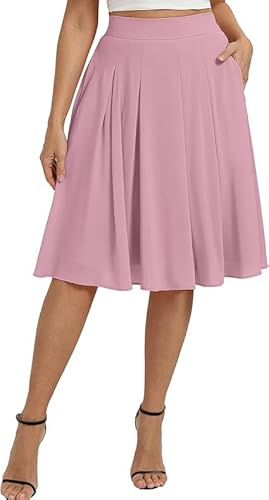 Belle Poque Damen Elegante Midi Rock Hochtaillierter A-Linie Basic Plissee Skater Röcke Mit Taschen