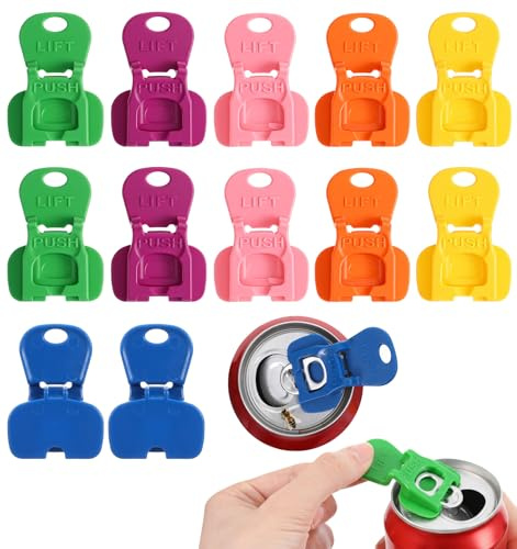 12 Pack Drink Can Opener, Leak-Proof Ring Pull Can Opener Aid, Multicolor | Soda Can Openers, Ring Pull Can Drink Opener Easy Grip For Coke, Beer, Fizzy Drinks, Canned Beverages