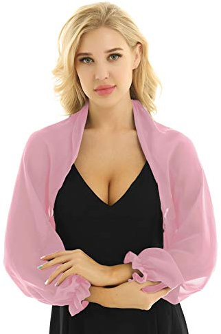 YOOJIA Chal de Boda Cárdigan Gasa Verano Señoras Estola Fucsia Fiesta Bolero de Ceremonia Chicas Capa de Novia Mangas Volantes Rosa One Size