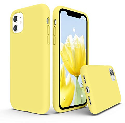 SURPHY für iPhone 11 Hülle Silikon, Flüssigsilikon Handyhülle iPhone 11 6,1 Zoll mit Futter aus Mikrofaser, stoßfest Protective Case Schutzhülle, Gelb