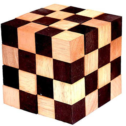 Cobra Cube medium, Schlangenwürfel Anaconda Natur medium, Würfelschlange 4x4x4 Knobelholz Puzzle IQ Puzzle Cobra Cube, Snake Cube, Anaconda Brain Teaser IQ Test 3D Puzzle