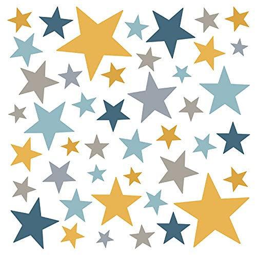 Little Deco Wandaufkleber 60 Sterne Kinderzimmer Mädchen Junge Stars I gelb grau blau I Wandtattoo Schlafzimmer Wandsticker Set bunt selbstklebend DL402