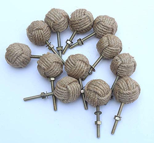 12 pomos de puerta Knotty – tiradores de cajón náuticos – Tiradores de cuerda de yute S