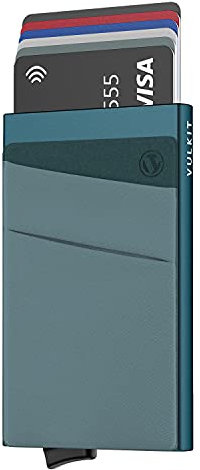 VULKIT Porte Carte de Crédit Aluminium Rigide Pop Up Porte-Cartes avec Poche Billets de Banque RFID Blocage Stocker 5 Cartes et des Espèces, Vert émeraude