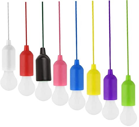 Pull Cord Bulb Light,Pull Cord Light Bulb Battery Operated LED Bulb Light Hanging Lamp On Rope 8PCS-Multicoloured Mini Ball Bulbs (No Battery)