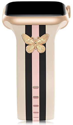 Designer Band with Charms Decor Compatible with Apple Watch Band 38mm 40mm 41mm 42mm 44mm 45mm 46mm 49mm Women Men, Stylish Silicone Sport Wristbands for iWatch Series 10 9 8 7 6 5 4 3 2 1 SE Ultra