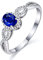 Bishilin Verlobungsring 750 Weißgold, Frauen Ringe Unendlichkeit mit 0.55ct Oval Saphir Eheringe Nickelfrei Hochzeit Ringe mit Diamant Größe 50 (15.9)
