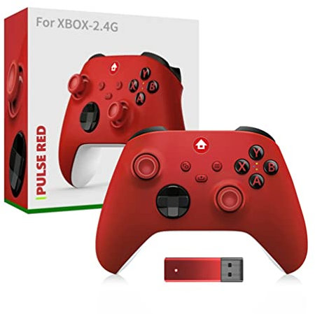 LiLiTok Gampad Manette pour Xbox Serise X/S sans fil, poignée de jeu antidérapante avec adaptateur 2,4 G pour accessoires de jeu PC (rouge)