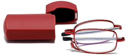 Hubeye Gafas de lectura plegables de metal con bisagras de resorte y patillas telescópicas Anteojos de lectura anti luz azul con estuche de bolsillo portátil 2.50