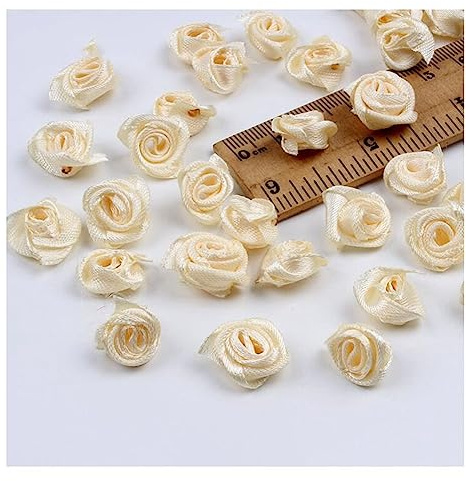 Yurosiay 300 Stück Mini Satin Rosen 15mm Mini Rosenköpfe Stoff Handmade Kleine Satin Rosen Bunt Ribbon Rosen Kunstrosen Deko Mini Rosen Basteln für Hause Hochzeit Dekor DIY Handwerk Beige