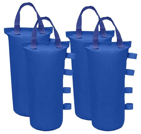 Ikerall Bolsa de pesas para toldo, peso para patas de tienda de campaña desplegable, bolsas de arena para sombrilla de patio, refugio solar instantáneo al aire libre (paquete de 4, azul)