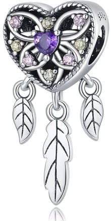 BEEUVIP Damen Leaf Tricolor Love Dream Catcher Charm Anhänger für Armband 925 Sterling Silber Geburtsstein Charms Beads passend für Armband