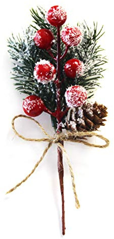 Srliya 10 Weihnachtsschmuck, Weihnachtsstrauß, Tannennadeln, Tannenzapfen, Künstliche Beeren, Weihnachtsdekoration, Weihnachtsstrauß mit Beeren und Tannenzapfen (RED)