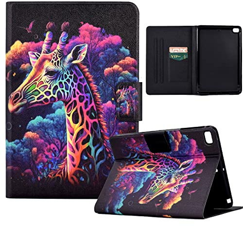 LSPCASA Hülle für iPad mini 5 2019 Modell 5. Generation 7.9 Zoll PU Leder Folio Flip Case Tablet Hülle für iPad mini 5/4/3/2/1Generation Schutzhülle mit Kartenfächern Standfunktion Bunte Giraffen