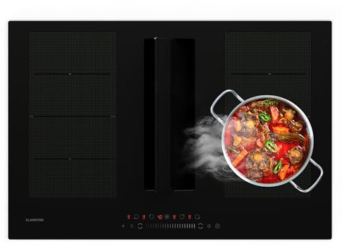 Klarstein Plaque de Cuisson Induction Encastrable de 8400W, avec une Hotte Aspirante, Table de Cuisson à Induction 4 Anneaux, Commande Tactile, avec Hotte Aspirante 600m³/h, 4 Plaques