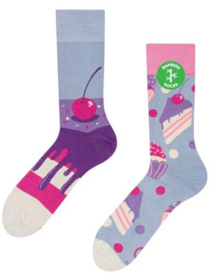 Dedoles Calzini Unisex Donna Uomo & Bambini Calze Cotone con tanti Design divertenti sinistra destra diversi, colore: Viola, disegno: Torta di ciliegie (bambù), taglia: 35-38