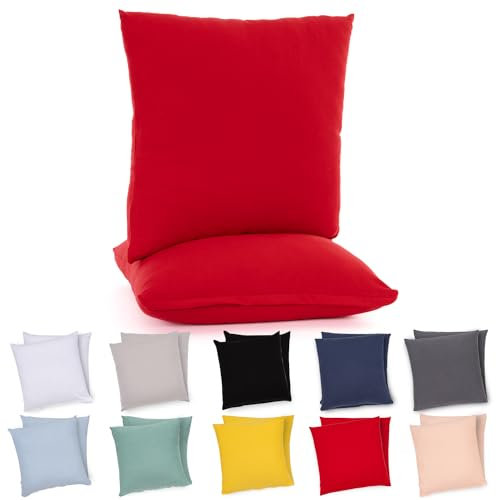 Lotusein Kissenbezug 40x40 cm (2er Set) - Rot - 100% Jersey Baumwolle 175 g/qm Kissenbezüge - Kissenhülle für Kissen mit Reißverschluss - Oeko-Tex Zertifiziert