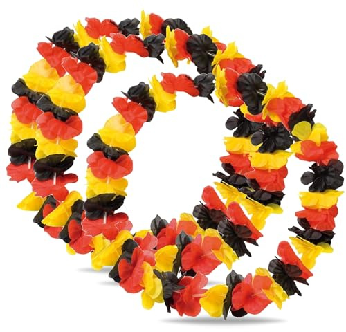 30x Blumenkette Fanartikel Deutschland EM 2028 – extra lang - Hawaiikette in schwarz, rot, gold für Fußballpartys & Deko zur Europameisterschaft (30)