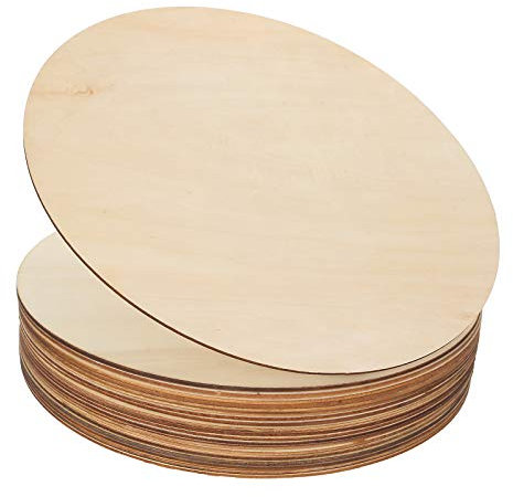 ZOFUN 20 discos redondos de madera de 25 cm de diámetro, placa de madera sin tratar, posavasos redondos, placas de madera sin terminar para manualidades, mosquetón grabado con láser, soporte para