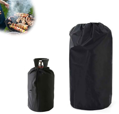 0XBIT Schutzhülle Gaskocher 210D Oxford Gasflaschen Schutzhülle 31x 59 cm Propan Tank Abdeckung Schwarz mit Kordelzug, Gasflasche Grill Abdeckhaube Schutzhaube für Zuhause, Grillen und Camping