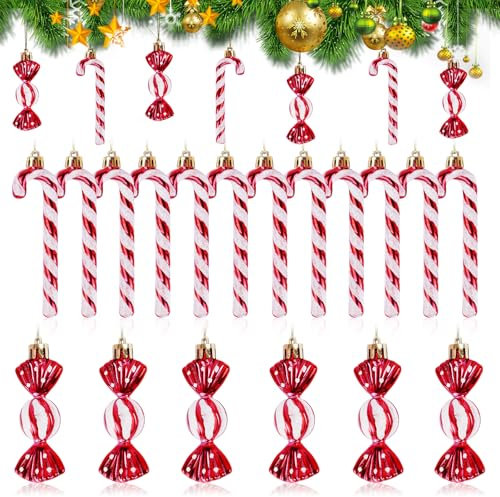 Decoraciones de Navidad-18pcs azúcar bastones árbol de Navidad Baubles Navidad baubles incluyen rojo Candy Perro decoraciones Ornamento lindo para decoraciones para el árbol de Navidad (Red)