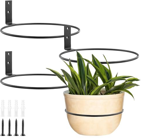 FUNSUEI Lot de 4 Supports Muraux pour Pots de Fleurs, Support Jardiniere Balcon, Porte Pot de Fleur Anneau, en métal, noir, pour Jardins Intérieurs, Couloirs, Verdure Intérieure de 20 cm