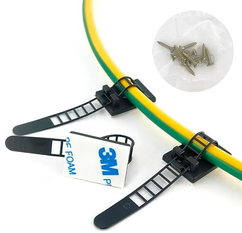 Pack of 50 Adjustable Self-Adhesive Cable Clips 25 x 18 mm Cable Attachment Cable Ties Self-Adhesive Cable Management for Home and Office Cable Wall Mounting Cable Clips Black