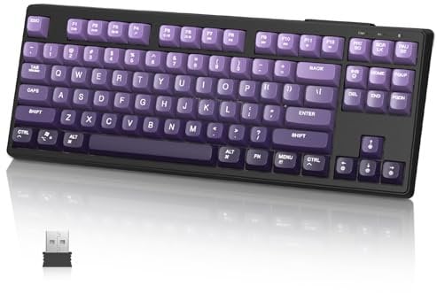 MAMBASNAKE M87 TKL 87 Touches - Clavier Gaming sans Fil bimode, Bluetooth/2,4 GHz, 4000 mAh, Clavier à Membrane rétroéclairé Arc-en-Ciel aux Couleurs variées - Violet