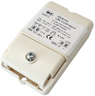 WITTKOWARE NICE303 LED-Treiber Konstantstrom 700mA | 8,4W bis 12VDC | Vorschaltgerät für 1-3 Hochleistungs-LEDs in Reihe | Kompakter IP20 Trafo mit Schraubanschlüssen