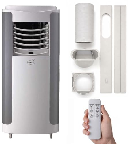 Neo 4-in-1 Portable Air Conditioner Cooling, Fan Dehumidifier Ventilation Remote Control 24H Timer Dual Window Kit Included Powerful Compact AC Unit for Home & Office (12000 BTU)