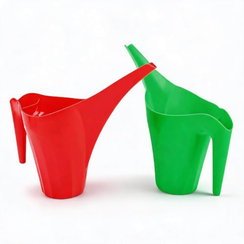 Sxhlseller 2 Regaderas de 1,2 L con Pico Largo para Plantas de Interior y Exterior, Jarra de Riego de Plástico Ligera con Cómodo, Rojo y Verde
