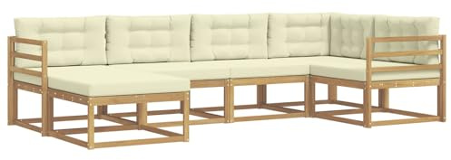 vidaXL Outdoor-Sofagarnitur mit Kissen 5 pcs Weiß und Creme Polyester, Patio-Sofa, Moderne Outdoor-Sitzgruppe, langlebige Gartenmöbel, wetterfest für die Lounge im Garten