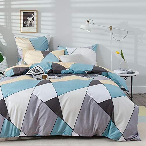 AShanlan Bettwäsche Set 155x220 Geometrisches Muster Blau Grau Gelb Bettbezug 100% Mikrofaser 2 Teilig Modern Dreieck Geometrisch Wendebettwäsche mit Reißverschluss Kissenbezug 80x80 cm
