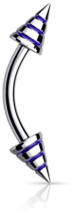 Tata Gisèle Piercing para ceja de acero quirúrgico 316L – Piercing de varilla curvada para ceja – Doble flecha estriada y colorida – 8 mm