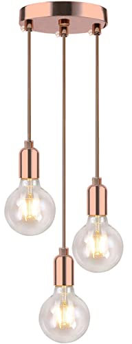 HTRUIYATY E27 Suspension 3 Lampes Lustre Suspension Vintage Métal Plafonnier Retro Culot de Lampe avec Câble Réglable de 1,2 Mètre pour Cuisine Salle à Manger Café Bar Restaurant-Or Rose
