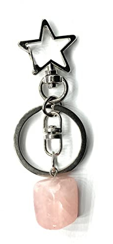 Rose Quartz Love and Heart Healing Crystal Bag Charm Star Keyring Christmas Stocking filler keychain gift for her