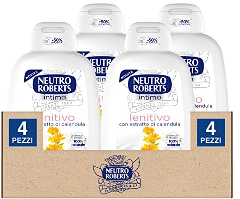 4x Neutral Roberts Lugnande intim rengöringsmedel med ringblomma extrakt och fysiologiskt pH - 4 flaskor på 200 ml vardera