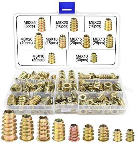 Insert Fileté Bois Inserts Filetés Écrous à Visser Douille M4 M5 M6 M8 155Pcs pour Kit d'outils d'écrou pour Meubles en Bois