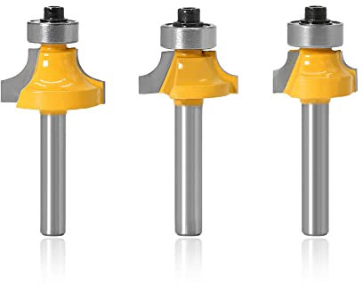 Mesee 3 Stück Runde Über Fräser Bits, 8mm Schaft Oberfräsen-Bits, Abrundfräser Standard Fräser Set, Kanten-Router-Bit mit Kugellager für Holzbearbeitung Werkzeug Wolfram Hartmetall Fräser