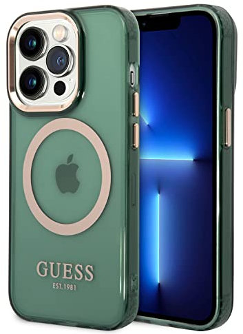 CG MOBILE Guess Magsafe Schutzhülle mit durchscheinender Goldumrandung – iPhone 14 Pro Max – Khaki